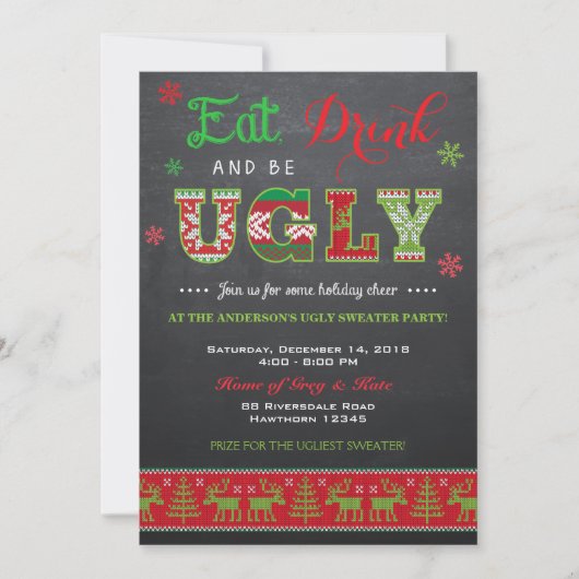 Ugly Sweater Invitation / Ugly Sweater Invite Kaart (Voorkant)