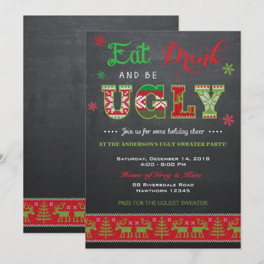Ugly Sweater Invitation / Ugly Sweater Invite Kaart (Voorkant / Achterkant)