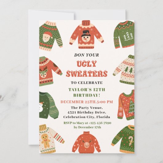 Ugly Sweater Kerstfeest Kaart (Voorkant)