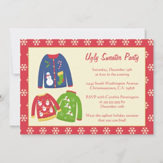 Ugly sweater kerstfeest party uitnodiging (Voorkant)