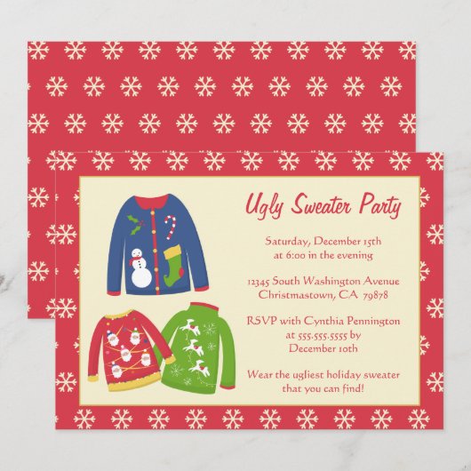 Ugly sweater kerstfeest party uitnodiging (Voorkant / Achterkant)