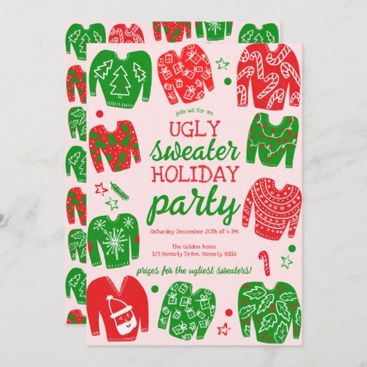 UGLY SWEATER Kerstfeest Schattige Custom Kaart (Voorkant / Achterkant)