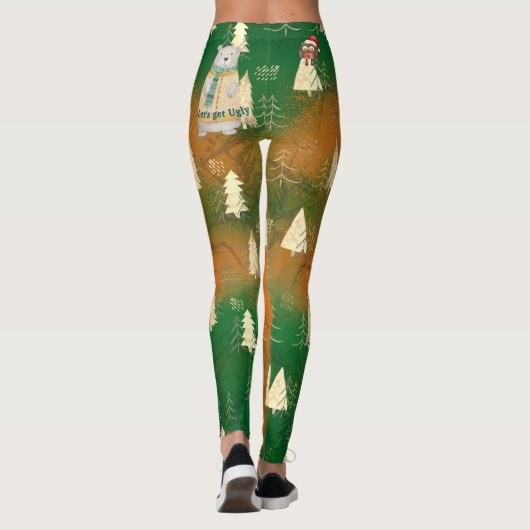 Ugly Sweater Kerstfeest Sinaasappel Groen Leggings (Achterkant)