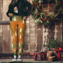 Ugly Sweater Kerstfeest Sinaasappel Groen Leggings