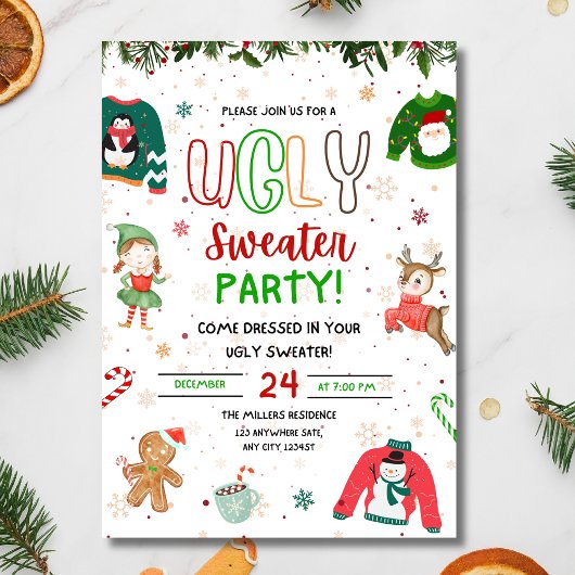 Ugly Sweater Kerstfeest Uitnodiging, Kerstmis