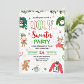 Ugly Sweater Kerstfeest Uitnodiging, Kerstmis (Staand voorkant)