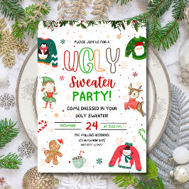 Ugly Sweater Kerstfeest Uitnodiging, Kerstmis Kaart