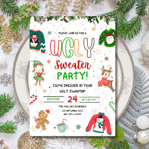 Ugly Sweater Kerstfeest Uitnodiging, Kerstmis Kaart