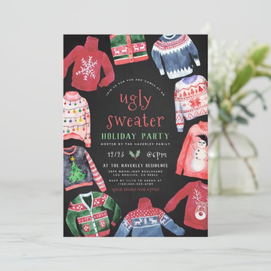 Ugly Sweater | kerstfeestdag in Chalkboard Kaart (Staand voorkant)