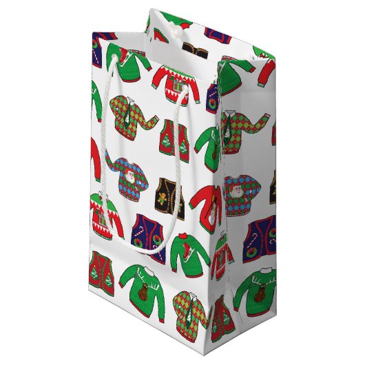 Ugly Sweater Kerstfeestdag Klein Cadeauzakje (Voorkant Gekanteld)