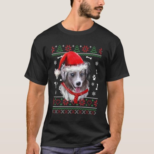 Ugly Sweater Kerstmis American Shepherd Santa Hat T-shirt (Voorkant)