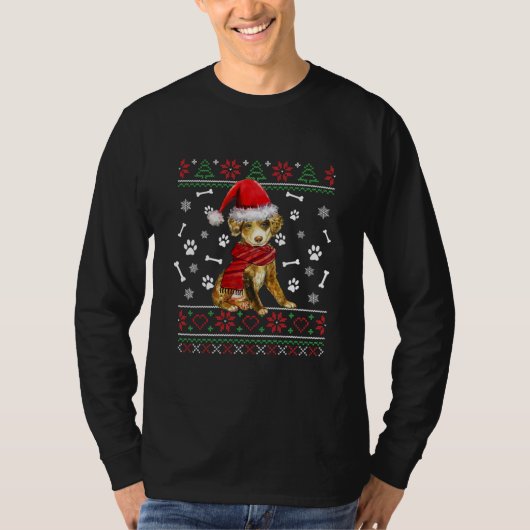 Ugly Sweater Kerstmis Australian Shepherd Dog T-shirt (Voorkant)