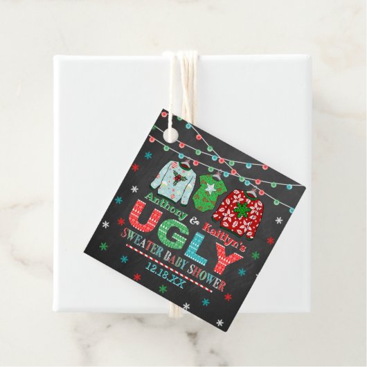 Ugly Sweater Kerstmis Baby shower Bedankjes Labels (In situ)