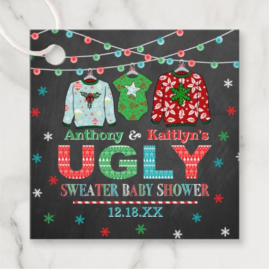Ugly Sweater Kerstmis Baby shower Bedankjes Labels (Voorkant)