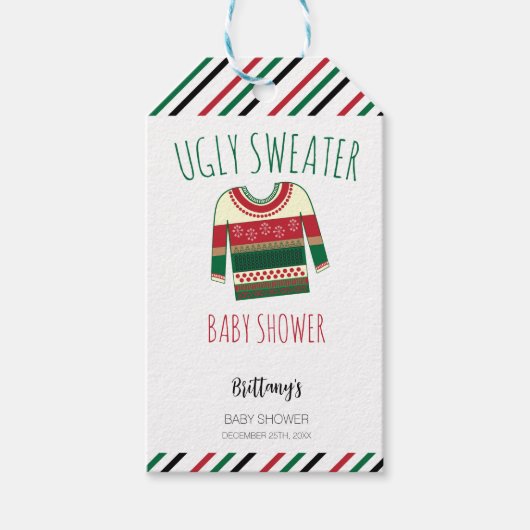Ugly Sweater Kerstmis Baby shower Cadeaulabel (Voorkant)