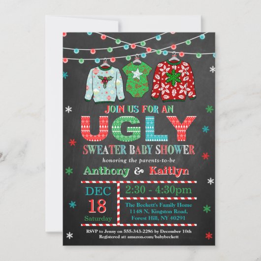 Ugly Sweater Kerstmis Baby shower Kaart (Voorkant)