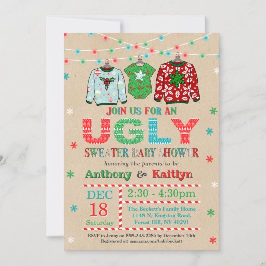 Ugly Sweater Kerstmis Baby shower Kaart (Voorkant)