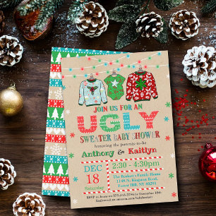 Ugly Sweater Kerstmis Baby shower Kaart