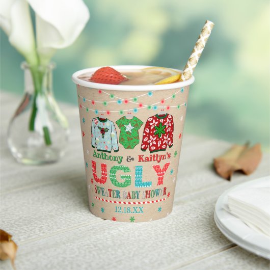 Ugly Sweater Kerstmis Baby shower Papieren Bekers (Insitu)