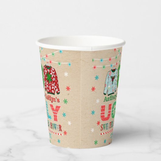 Ugly Sweater Kerstmis Baby shower Papieren Bekers (Rechts)