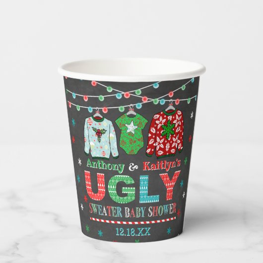 Ugly Sweater Kerstmis Baby shower Papieren Bekers (Achterkant)