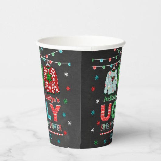 Ugly Sweater Kerstmis Baby shower Papieren Bekers (Rechts)