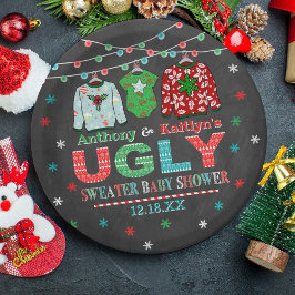 Ugly Sweater Kerstmis Baby shower Papieren Bordje