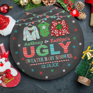 Ugly Sweater Kerstmis Baby shower Papieren Bordje