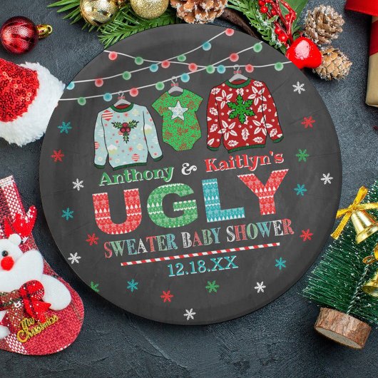 Ugly Sweater Kerstmis Baby shower Papieren Bordje