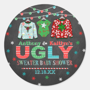 Ugly Sweater Kerstmis Baby shower Ronde Sticker