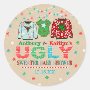 Ugly Sweater Kerstmis Baby shower Ronde Sticker