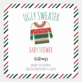 Ugly Sweater Kerstmis Baby shower Vierkante Sticker (Voorkant)