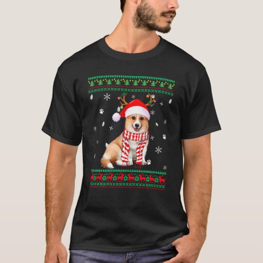 Ugly Sweater Kerstmis Corgi Dog Santa Reindeer T-shirt (Voorkant)