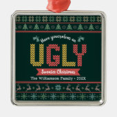 Ugly Sweater Kerstmis Noordse Hunter Green Knit Metalen Ornament (Voorkant)