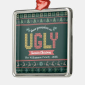 Ugly Sweater Kerstmis Noordse Hunter Green Knit Metalen Ornament (Links)