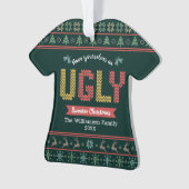 Ugly Sweater Kerstmis Noordse Hunter Green Knit Ornament (voorkant)