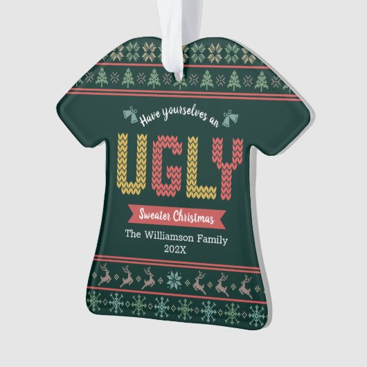 Ugly Sweater Kerstmis Noordse Hunter Green Knit Ornament (voorkant)