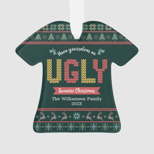 Ugly Sweater Kerstmis Noordse Hunter Green Knit Ornament (achterkant)