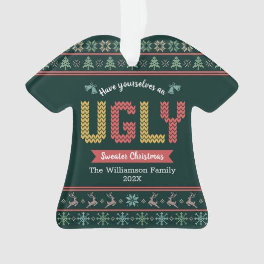 Ugly Sweater Kerstmis Noordse Hunter Green Knit Ornament (voorkant)