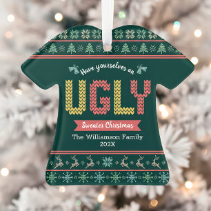 Ugly Sweater Kerstmis Noordse Hunter Green Knit Ornament