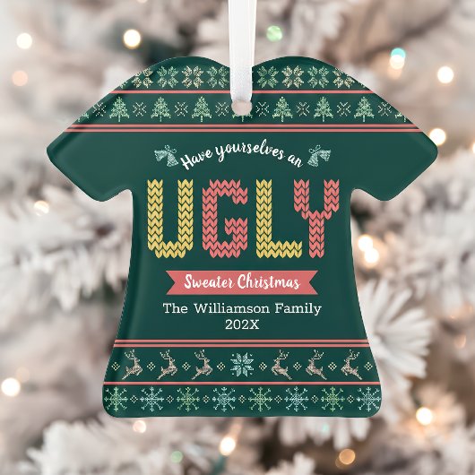 Ugly Sweater Kerstmis Noordse Hunter Green Knit Ornament