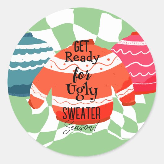 Ugly Sweater Kerstmis Ronde Sticker (Voorkant)