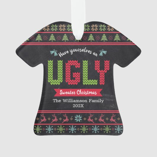 Ugly Sweater Kerstmis Scandinadic Knit Name Chalkb Ornament (achterkant)