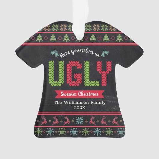 Ugly Sweater Kerstmis Scandinadic Knit Name Chalkb Ornament (voorkant)