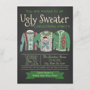 Ugly Sweater Kerstparty Invitation Chalk Kaart