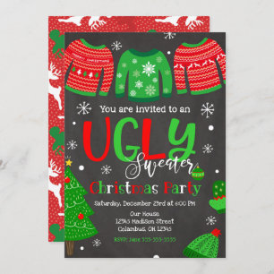 Ugly Sweater Kerstparty Invitation Chalkboard Kaart