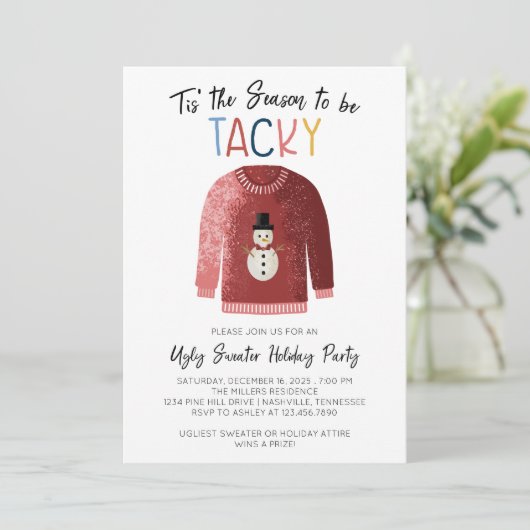 Ugly Sweater Kerstparty Kaart (Staand voorkant)