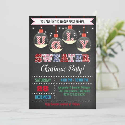 Ugly Sweater Kerstparty Kaart (Staand voorkant)