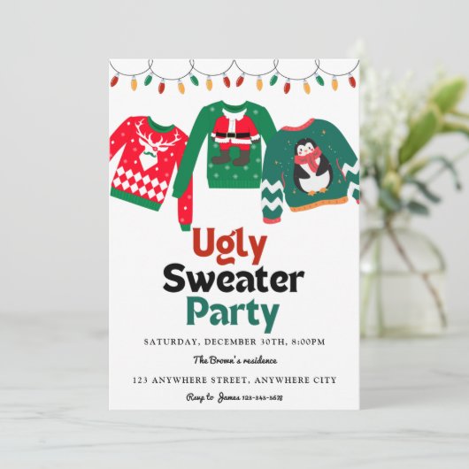 Ugly Sweater Kerstparty Kaart (Staand voorkant)