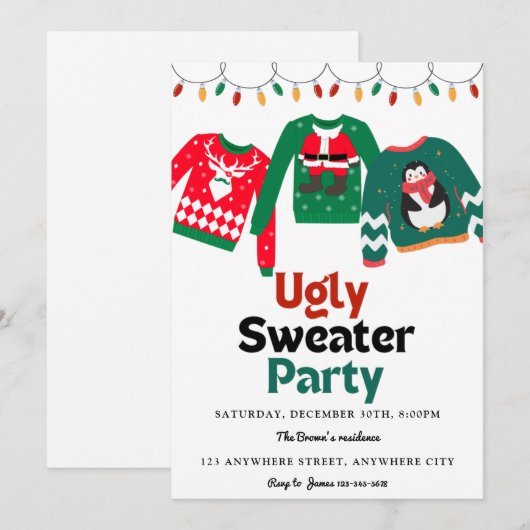 Ugly Sweater Kerstparty Kaart (Voorkant / Achterkant)